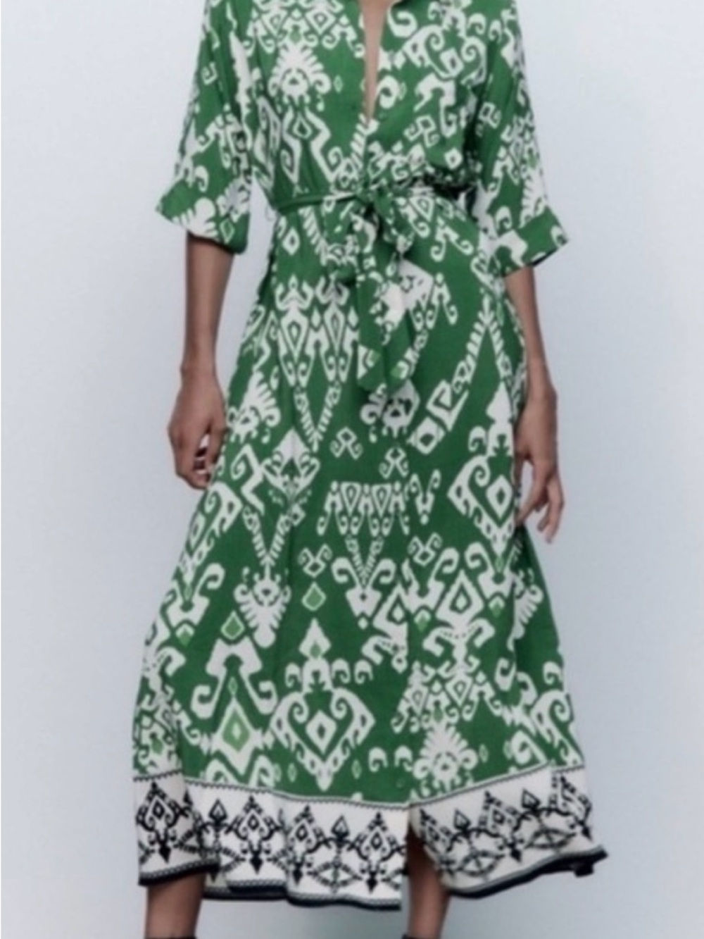 Zara green printed maxi dress, small